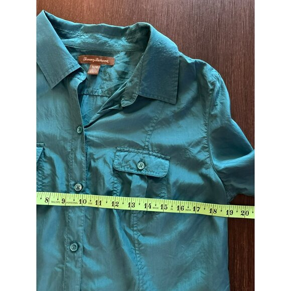 Tommy Bahama Turquoise 100% Silk Button-Up Collared Shirt M - Picture 9 of 10